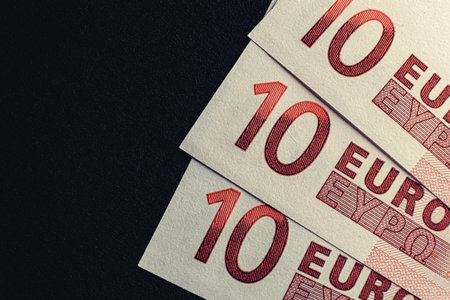 Set of new 10 euro on black background with copy space. Macro imageの写真素材