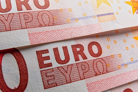 Money counterfeit protection - tanper-proof fine lines authenticity cash print macroの写真素材