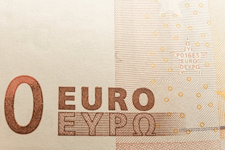 Zero euro bill. Recession crisis of budget in EU. Copyspace on top.の写真素材