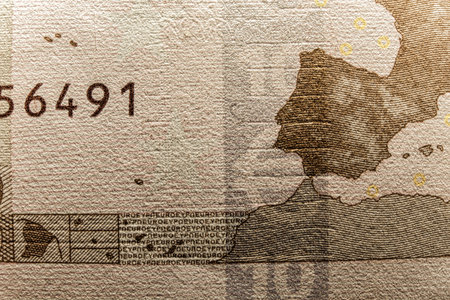 Serial number, microprint and hologram watermark - Money currency seal, temper-proof counterfeits authenticity protection against forgery of euro currencyの写真素材