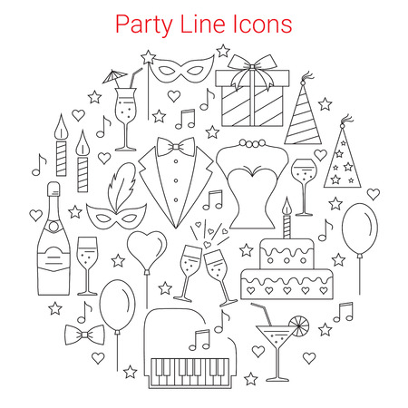 Party and Celebration Icons set Circular Shaped. Line Vector illustration.のイラスト素材