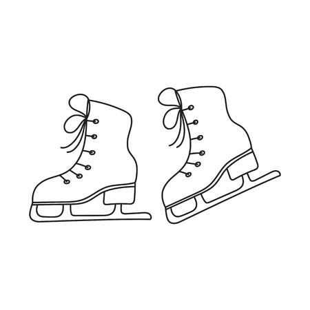 Ice skates vector line illustration isolated on white background doodle sketch. Figure skating icon.のイラスト素材