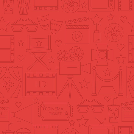 Movie Vector Seamless Pattern Background with cinema line icons.のイラスト素材