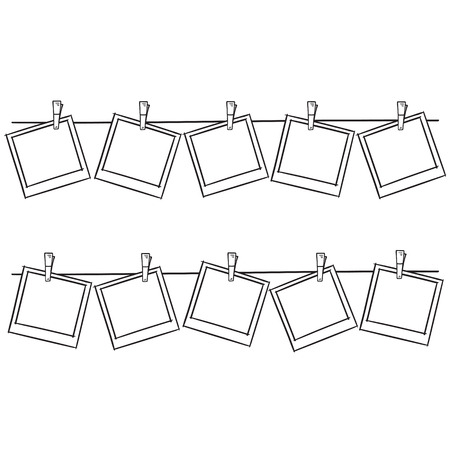 Photo frames on rope doodle sketch, vector.のイラスト素材