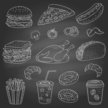 Vector hand drawn illustration of fast foodのイラスト素材