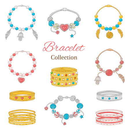 Womens fashionable pandora bracelets collection, vector illustrationのイラスト素材