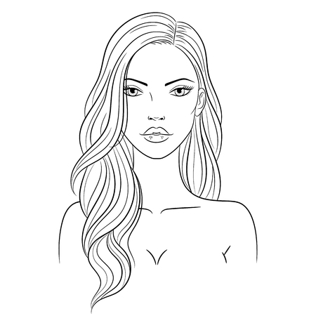 Vector illustration of a beautiful young woman with long hairのイラスト素材