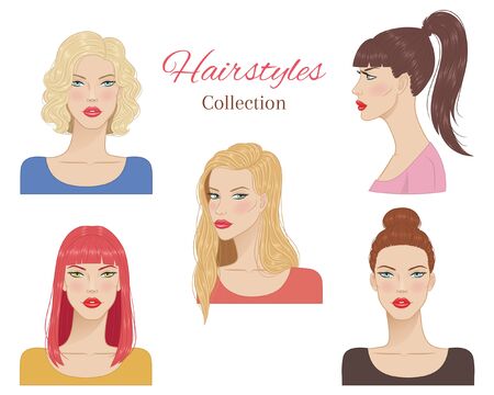 Beautiful young women with fashion trendy hairstyles. vector illustration.のイラスト素材
