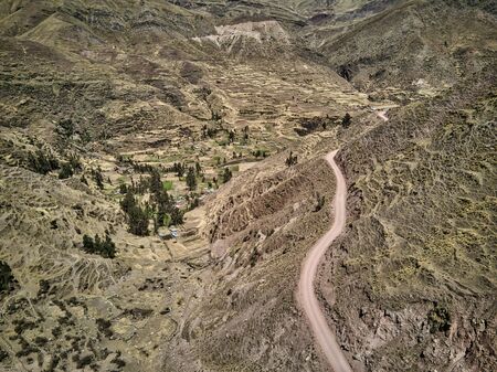 Aerial view of dangerous high-mountain road in Andes, South America