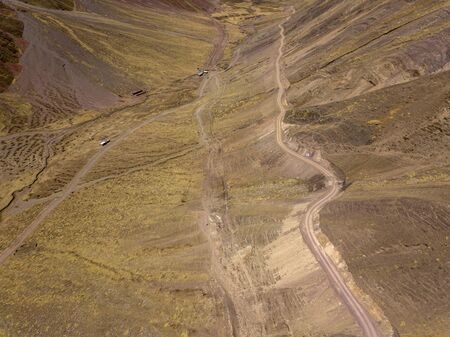 Aerial view of dangerous mountain road in Andes, Peru