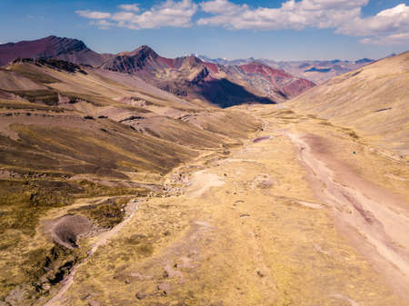 Aerial view of high-mountain landscape in Andes, South Americaの写真素材