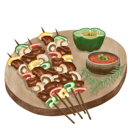 barbecued camping food,roast beefのイラスト素材