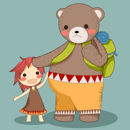 Bear and girl travel vectorのイラスト素材