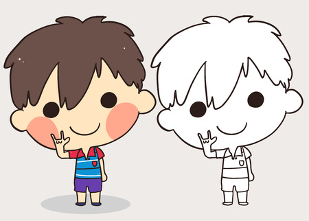 cute boy for coloring book.line art cartoon.vector illustrationのイラスト素材