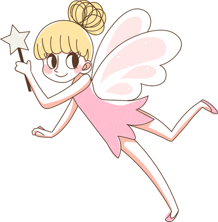 beautiful fairy hold magic wand.pink cute vector illustration.のイラスト素材