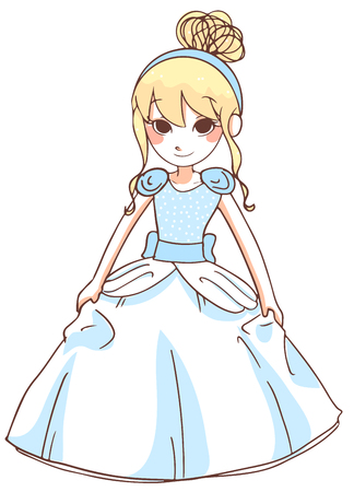 cute cinderella in blue dress.vector illustration on white background.のイラスト素材
