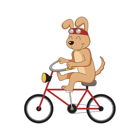 Cartoon dog is cycling with a happy faceのイラスト素材