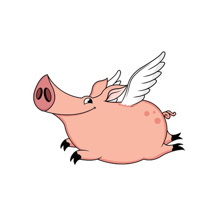 Hand draw cute pig with wings cartoon vector illustrationのイラスト素材