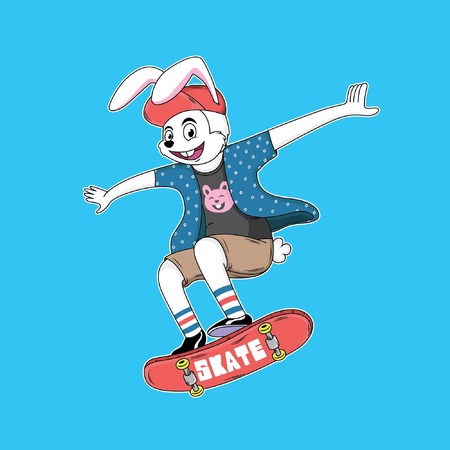 cartoon rabbit are playing skateboard with cool styleのイラスト素材