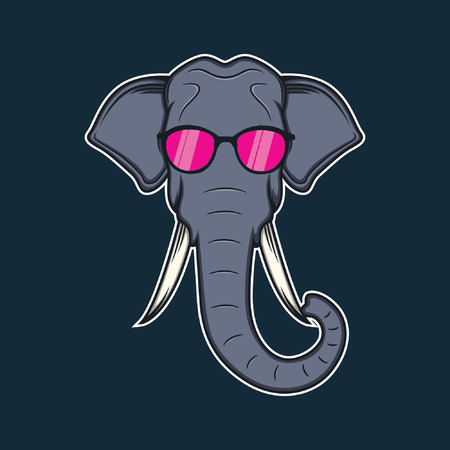 elephant head cartoon with pink glassesのイラスト素材