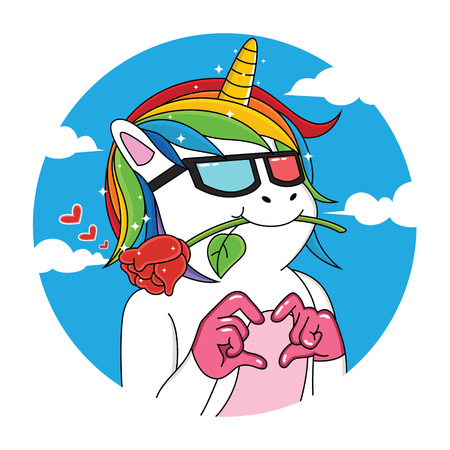 unicorn expression fall in love cartoonのイラスト素材