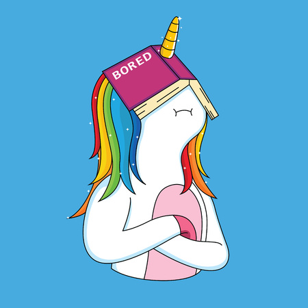 bored unicorn expression cartoonのイラスト素材