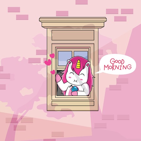 unicorn is enjoying of the morningのイラスト素材