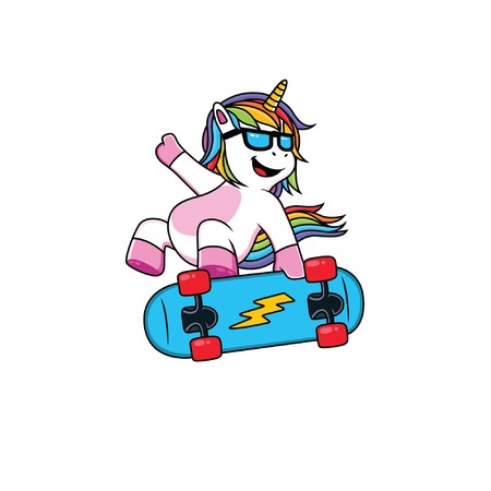 skate unicorn in white backgroundのイラスト素材