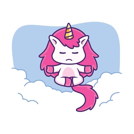 cute unicorn doing yoga in skyのイラスト素材