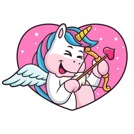 Funny Expression of Fairy Unicorn with Arrow of Love. Vector Icon Illustration. Animal Love Icon Concept Isolated Premium Vector.のイラスト素材