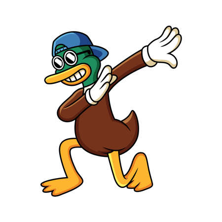 Dabbing cartoon duck. Vector clip art illustration with funny pose.のイラスト素材