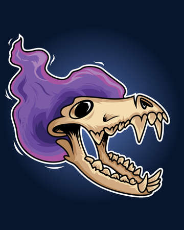 Animal skull with purple fire. Illustration on navy background.のイラスト素材