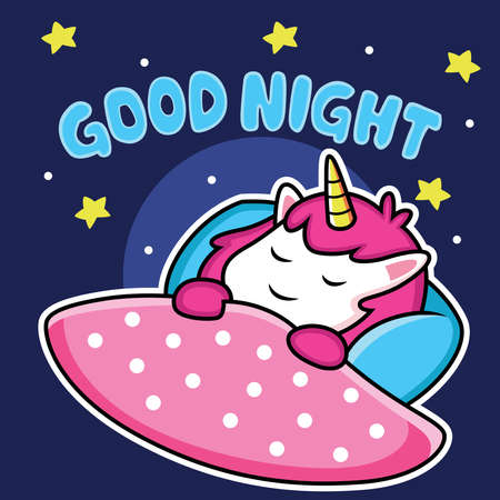 good night unicorn cartoon. cute animal vector cartoonのイラスト素材