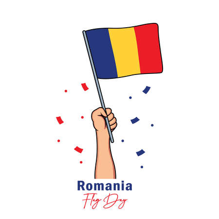 Romania flag design with hand on white backgroundのイラスト素材
