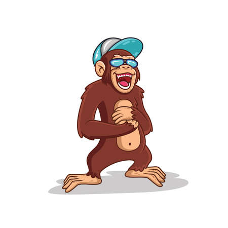 chimp cartoons are laughing in a cool styleのイラスト素材