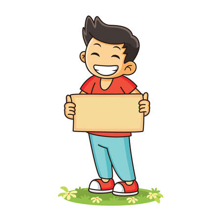 kid brings a board with a friendly faceのイラスト素材