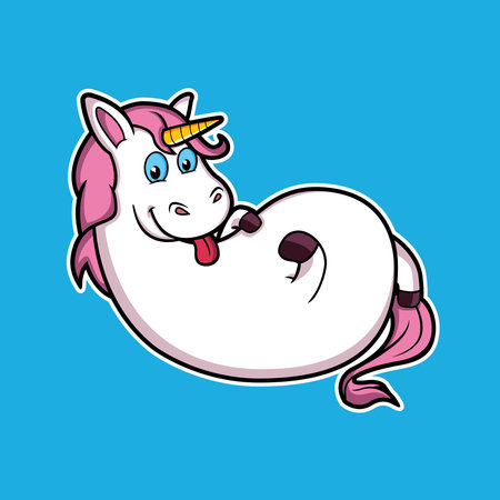 Funny Unicorn with Blue Eyes is Relaxing. Vector Animal Cartoon Illustrationのイラスト素材