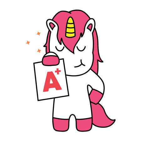 Smart Unicorn Cartoon with Cool Face. Animal Vector Cartoon Isolated on White Backgroundのイラスト素材