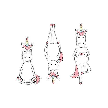 Unicorn Yoga Cartoon. Animal Vector Icon Isolated on White Backgroundのイラスト素材