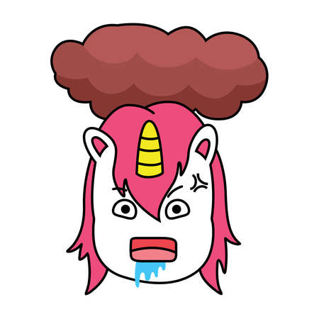 Angry Expression of Unicorn Cartoon. Animal Vector Icon Isolated on White Backgroundのイラスト素材