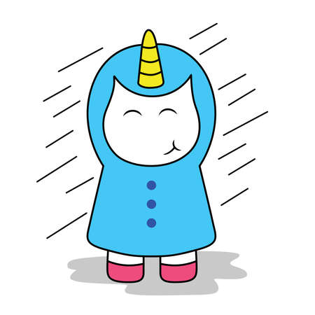 Unicorn is Wearing a Raincoat. Animal Vector Cartoon Isolated on White Backgroundのイラスト素材