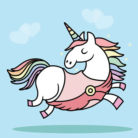 Unicorn is Wearing a Toga. Vector Animal Illustration Isolated on Blue Backgroundのイラスト素材