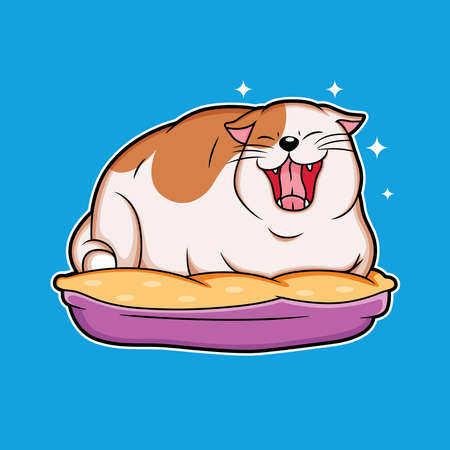 Cat Cartoon was Sleepy. Animal Vector Icon Illustration, Isolated on Blue Backgroundのイラスト素材