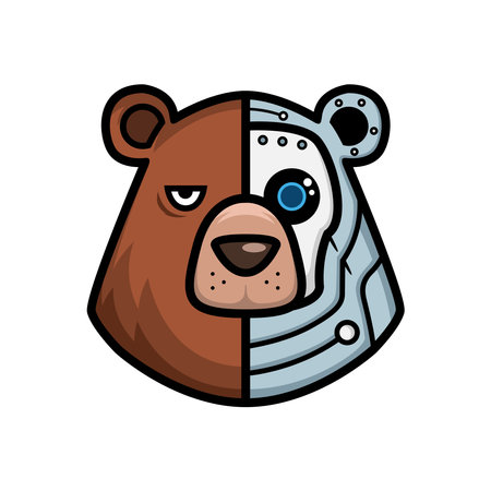 Grizzly Bear Head with Iron Face. Animal Vector Icon Illustration, Isolated on White Backgroundのイラスト素材