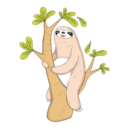 Cute Sloth Cartoon. Animal Vector Icon Illustration Isolated on White Backgroundのイラスト素材