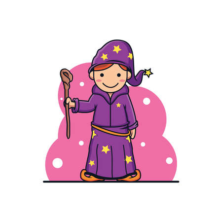 Cute Witch Cartoon . Vector Icon Illustration, Isolated on White Backgroundのイラスト素材