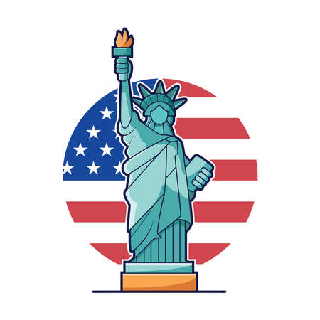 Liberty Statue with American Flag. Vector Icon Illustration, Isolated on White Backgroundのイラスト素材
