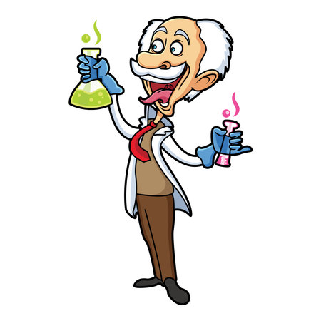 Crazy Professor with His Invaluable Inventions. Vector Icon Illustration Isolated on White Backgroundのイラスト素材