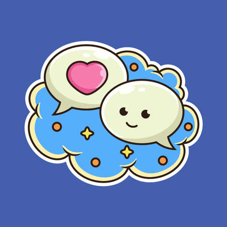 Cute Bubble Chat Cartoon. Sign Vector Icon Illustration, Isolated on Blue Backgroundのイラスト素材