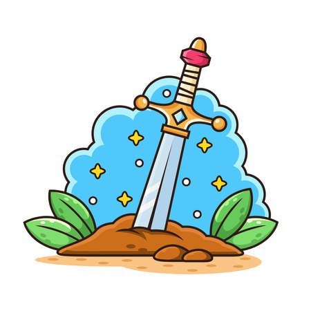 Sword with Star Cartoon. Symbol Vector Icon Illustration, Isolated on White Backgroundのイラスト素材